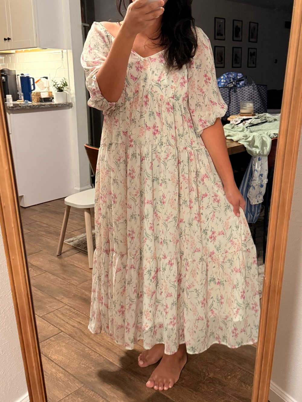 ARULA Cream Maxi Dress with Pink Floral Print